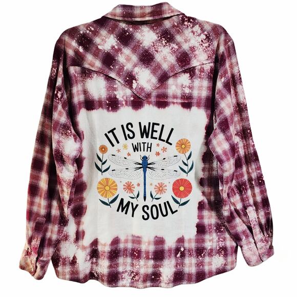 It Is Well With My Soul Custom Christian Upcycled Plaid Shirt, Women's 2X - Picture 1 of 7